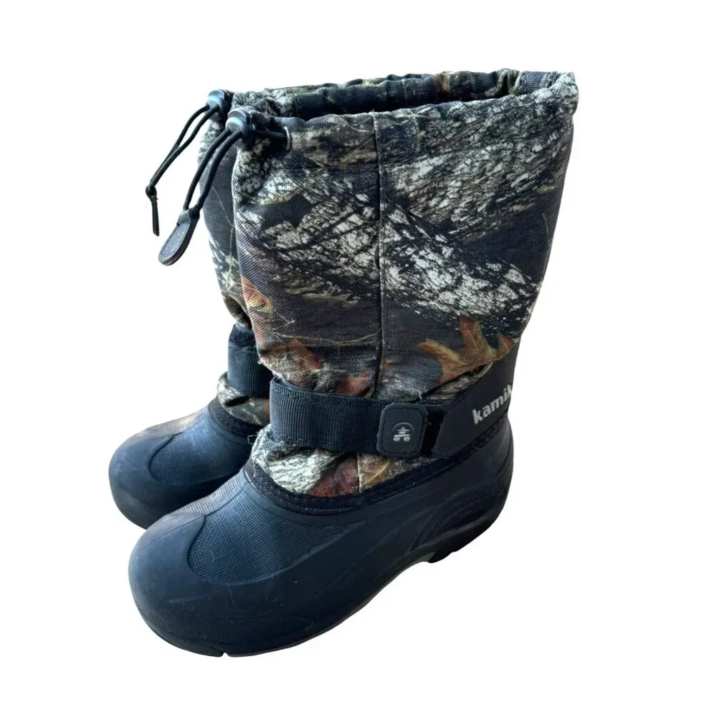 Kamik ROCKET CAMO Waterproof Insulated Snow Boots Sz 3 Outdoor Adjustable Strap
